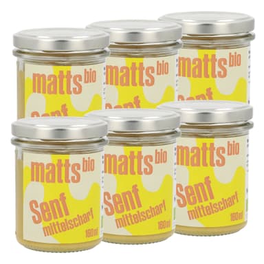 Bio-Mosterd Middelscharp 6 x 160 ml etiket