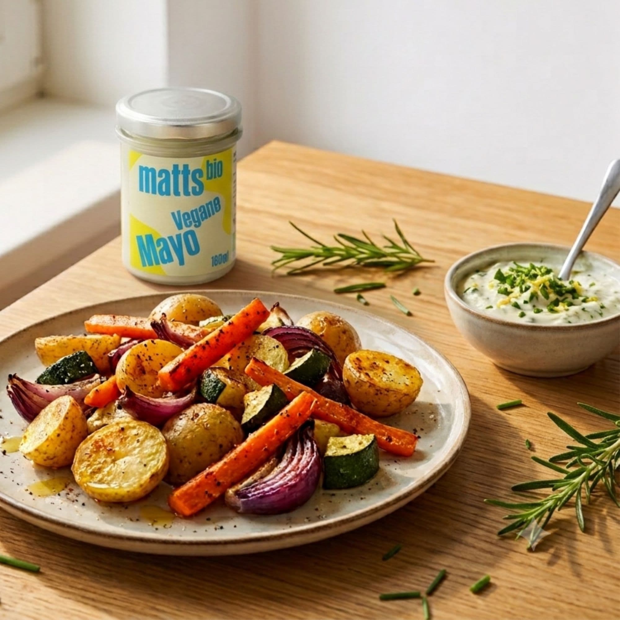 Ofengemüse mit Zitronen-Kräuter-Mayo